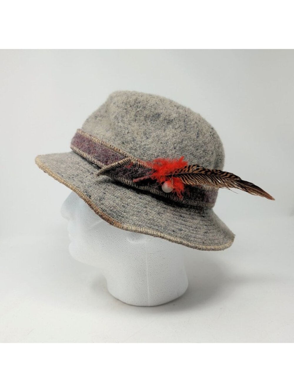 Vintage Betmar Fedora Hat Brown Knit Feather